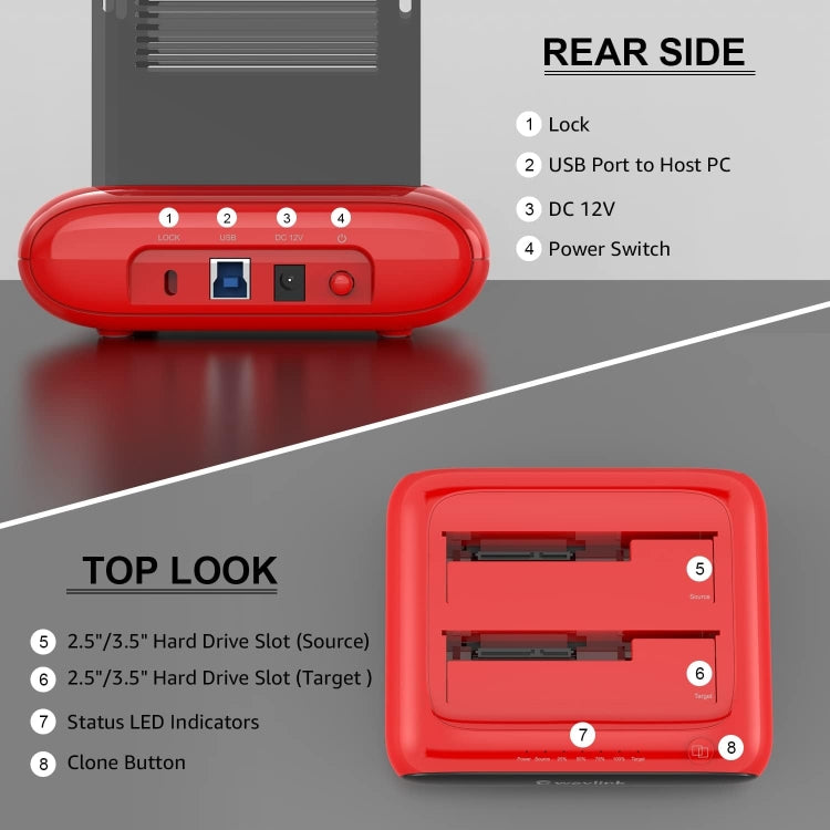 Wavlink ST341U Dual Bay External Hard Drive Docking Station Support Offline Clone Function(US Plug)