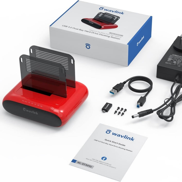 Wavlink ST341U Dual Bay External Hard Drive Docking Station Support Offline Clone Function(US Plug)