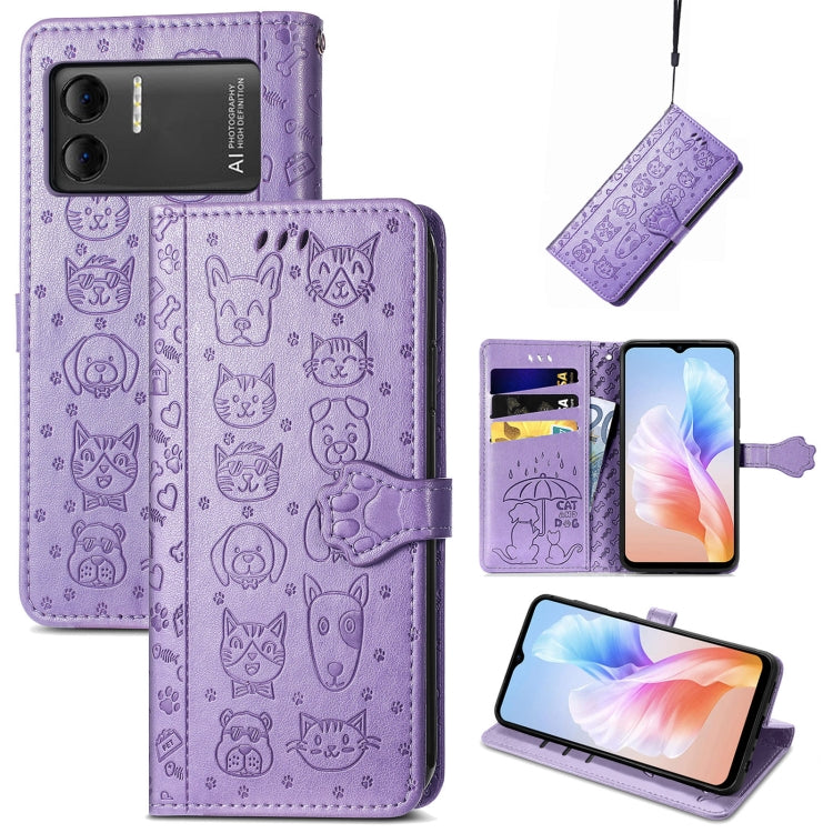 For DOOGEE X98 Pro / X98 Cat and Dog Embossed Leather Phone Case(Purple) - Doogee Cases by PMC TechLife | Online Shopping South Africa | PMC TechLife | Buy Now Pay Later Mobicred