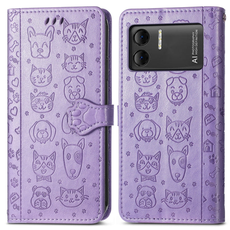 For DOOGEE X98 Pro / X98 Cat and Dog Embossed Leather Phone Case(Purple) - Doogee Cases by PMC TechLife | Online Shopping South Africa | PMC TechLife | Buy Now Pay Later Mobicred