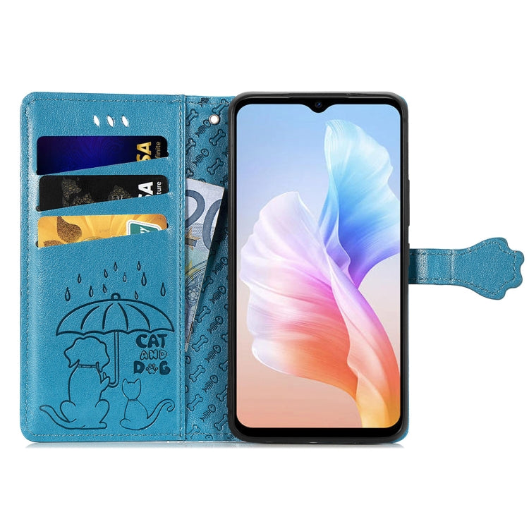 For DOOGEE X98 Pro / X98 Cat and Dog Embossed Leather Phone Case(Blue) - Doogee Cases by PMC TechLife | Online Shopping South Africa | PMC TechLife | Buy Now Pay Later Mobicred
