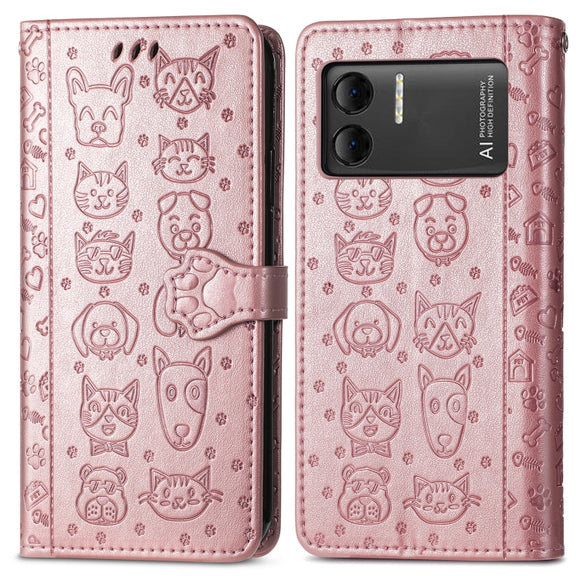 For DOOGEE X98 Pro / X98 Cat and Dog Embossed Leather Phone Case(Rose Gold)