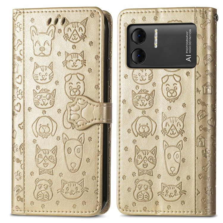 For DOOGEE X98 Pro / X98 Cat and Dog Embossed Leather Phone Case(Gold) - Doogee Cases by PMC TechLife | Online Shopping South Africa | PMC TechLife | Buy Now Pay Later Mobicred