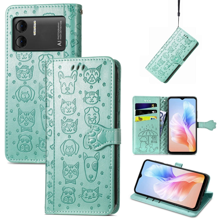 For DOOGEE X98 Pro / X98 Cat and Dog Embossed Leather Phone Case(Green) - Doogee Cases by PMC TechLife | Online Shopping South Africa | PMC TechLife | Buy Now Pay Later Mobicred