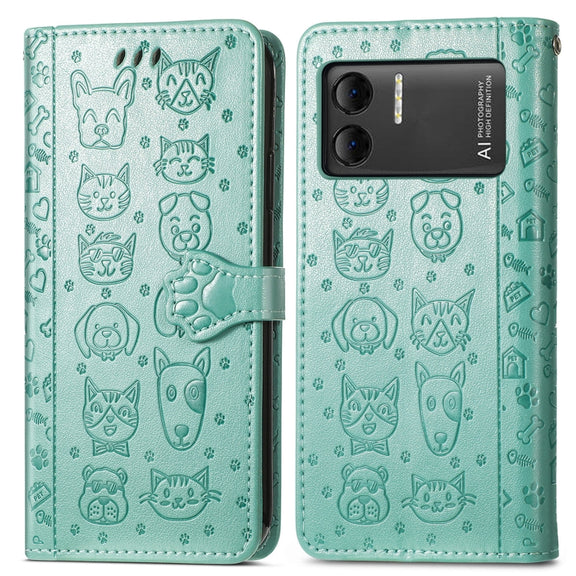For DOOGEE X98 Pro / X98 Cat and Dog Embossed Leather Phone Case(Green)