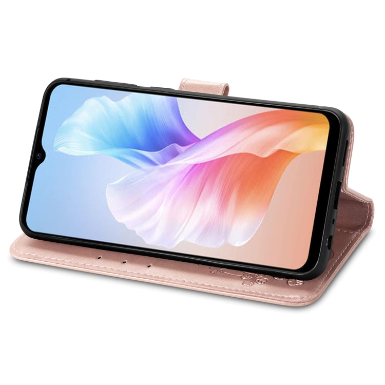 For DOOGEE X98 Pro / X98 Four-leaf Clasp Embossed Buckle Leather Phone Case(Rose Gold) - Doogee Cases by PMC TechLife | Online Shopping South Africa | PMC TechLife | Buy Now Pay Later Mobicred