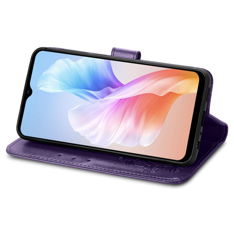 For DOOGEE X98 Pro / X98 Four-leaf Clasp Embossed Buckle Leather Phone Case(Purple) - Doogee Cases by PMC TechLife | Online Shopping South Africa | PMC TechLife | Buy Now Pay Later Mobicred