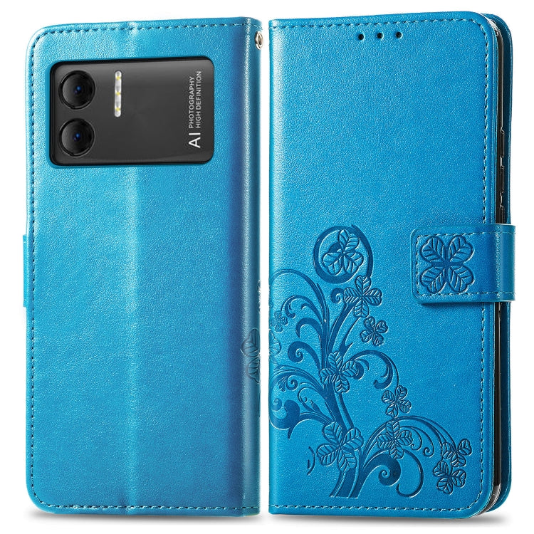 For DOOGEE X98 Pro / X98 Four-leaf Clasp Embossed Buckle Leather Phone Case(Blue) - Doogee Cases by PMC TechLife | Online Shopping South Africa | PMC TechLife | Buy Now Pay Later Mobicred