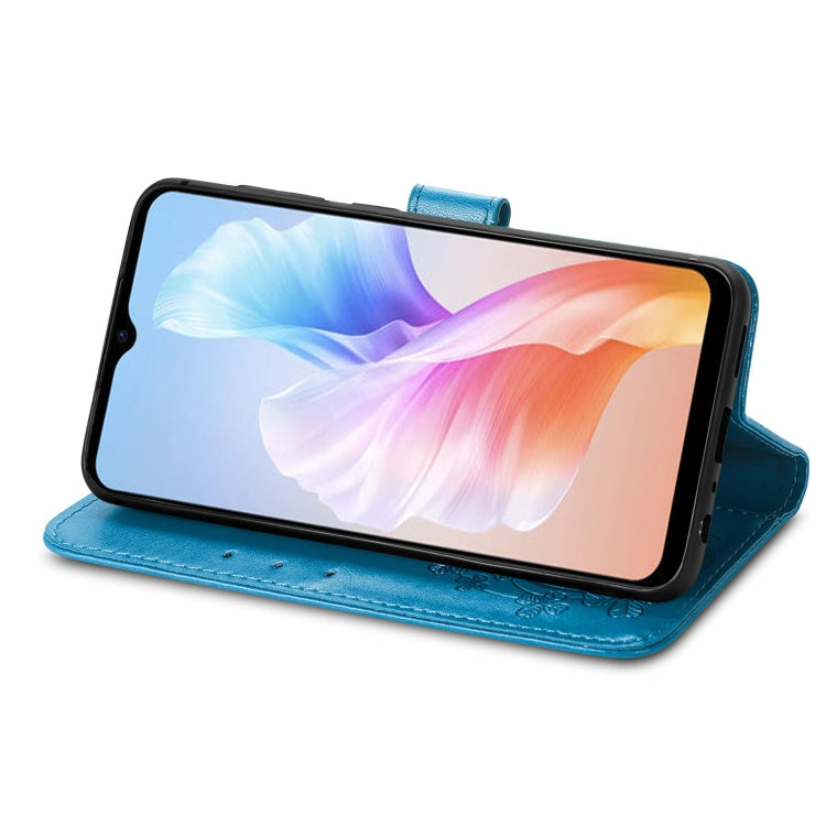 For DOOGEE X98 Pro / X98 Four-leaf Clasp Embossed Buckle Leather Phone Case(Blue) - Doogee Cases by PMC TechLife | Online Shopping South Africa | PMC TechLife | Buy Now Pay Later Mobicred