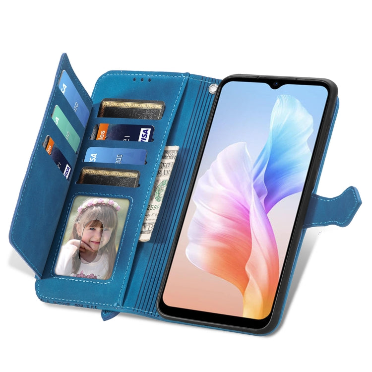 For DOOGEE X98 Pro / X98 Embossed Flower Zipper Leather Phone Case(Blue) - Doogee Cases by PMC TechLife | Online Shopping South Africa | PMC TechLife | Buy Now Pay Later Mobicred