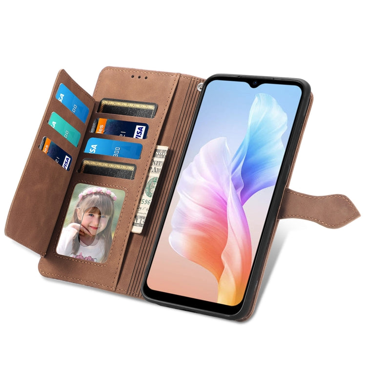 For DOOGEE X98 Pro / X98 Embossed Flower Zipper Leather Phone Case(Brown) - Doogee Cases by PMC TechLife | Online Shopping South Africa | PMC TechLife | Buy Now Pay Later Mobicred