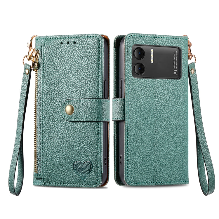 For DOOGEE X98 Pro / X98 Love Zipper Lanyard Leather Phone Case(Green) - Doogee Cases by PMC TechLife | Online Shopping South Africa | PMC TechLife | Buy Now Pay Later Mobicred
