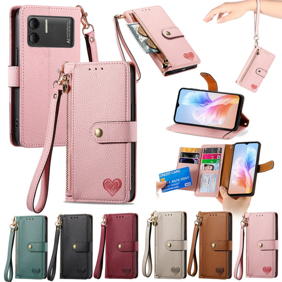 For DOOGEE X98 Pro / X98 Love Zipper Lanyard Leather Phone Case(Pink)