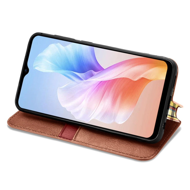 For DOOGEE X98 Pro / X98 Cubic Grid Pressed Magnetic Leather Phone Case(Brown) - Doogee Cases by PMC TechLife | Online Shopping South Africa | PMC TechLife | Buy Now Pay Later Mobicred