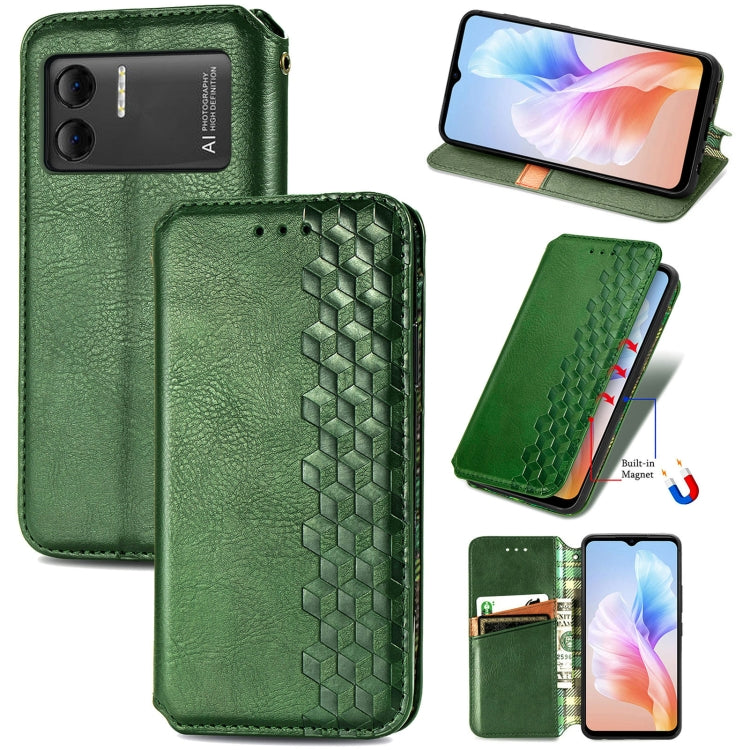 For DOOGEE X98 Pro / X98 Cubic Grid Pressed Magnetic Leather Phone Case(Green) - Doogee Cases by PMC TechLife | Online Shopping South Africa | PMC TechLife | Buy Now Pay Later Mobicred