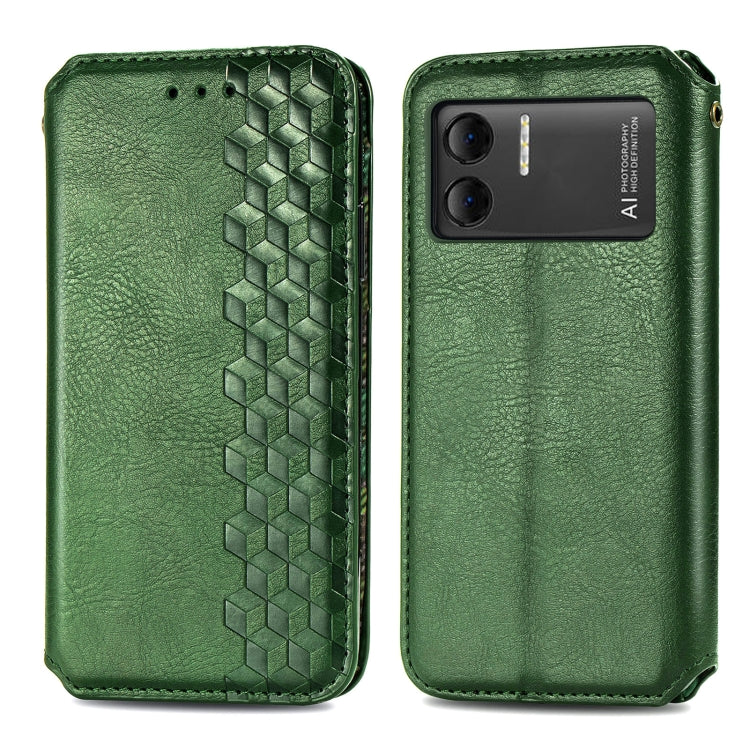 For DOOGEE X98 Pro / X98 Cubic Grid Pressed Magnetic Leather Phone Case(Green) - Doogee Cases by PMC TechLife | Online Shopping South Africa | PMC TechLife | Buy Now Pay Later Mobicred