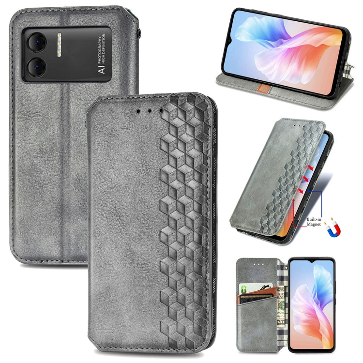 For DOOGEE X98 Pro / X98 Cubic Grid Pressed Magnetic Leather Phone Case(Grey) - free shipping - PMC TechLife - Order now!