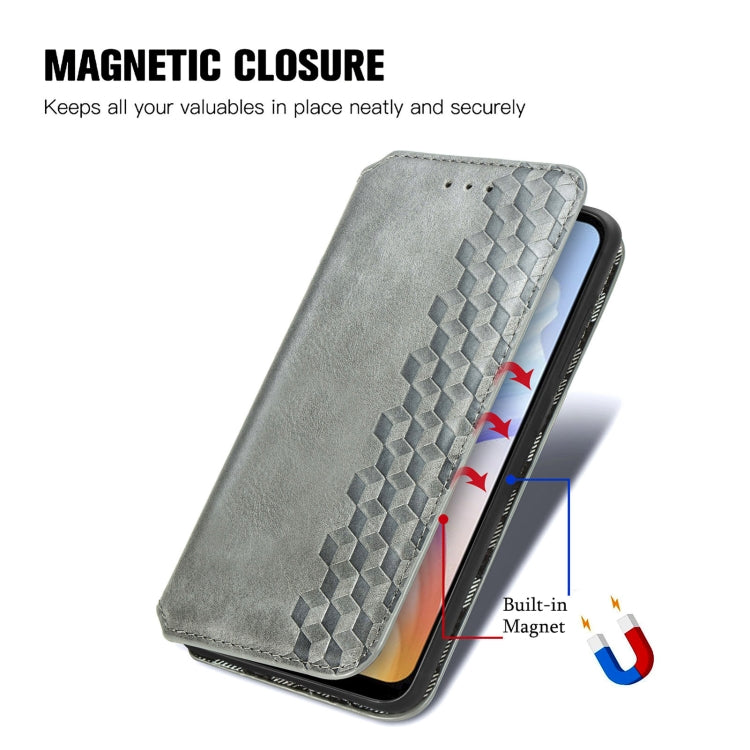 For DOOGEE X98 Pro / X98 Cubic Grid Pressed Magnetic Leather Phone Case(Grey) - free shipping - PMC TechLife - Order now!