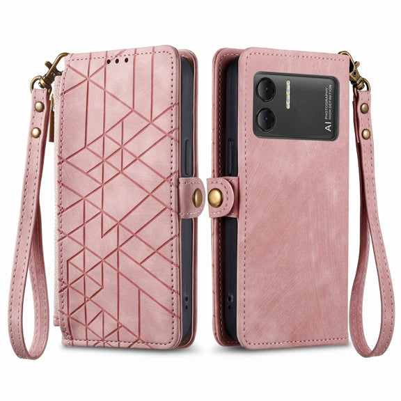 For DOOGEE X98 Pro / X98 Geometric Zipper Wallet Side Buckle Leather Phone Case(Pink)