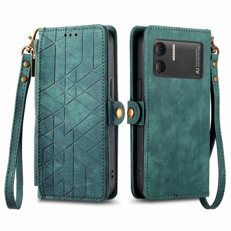 For DOOGEE X98 Pro / X98 Geometric Zipper Wallet Side Buckle Leather Phone Case(Green) - Doogee Cases by PMC TechLife | Online Shopping South Africa | PMC TechLife | Buy Now Pay Later Mobicred
