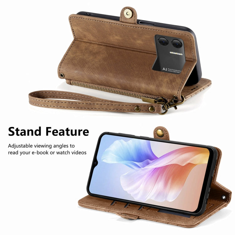For DOOGEE X98 Pro / X98 Geometric Zipper Wallet Side Buckle Leather Phone Case(Brown) - Doogee Cases by PMC TechLife | Online Shopping South Africa | PMC TechLife | Buy Now Pay Later Mobicred