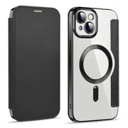 For iPhone 15 Plus Shield MagSafe RFID Anti-theft Leather Phone Case(Black)