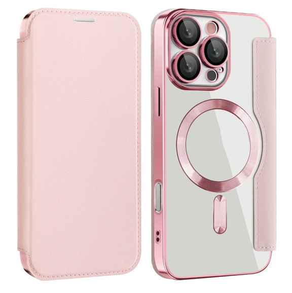 For iPhone 16 Pro Max Magnetic MagSafe RFID Anti-theft Leather Phone Case(Pink)