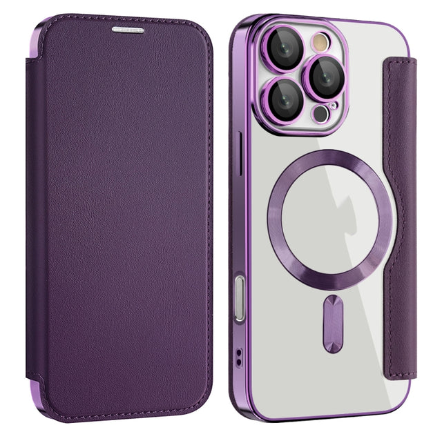 For iPhone 16 Pro Magnetic MagSafe RFID Anti-theft Leather Phone Case(Purple)