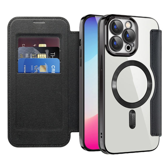 For iPhone 15 Shield MagSafe RFID Anti-theft Leather Phone Case(Black)