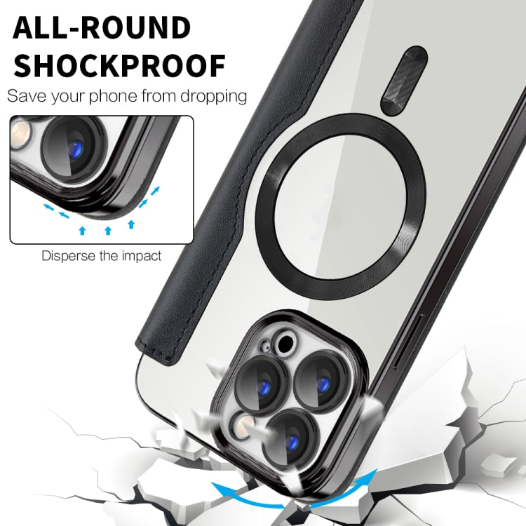 For iPhone 15 Shield MagSafe RFID Anti-theft Leather Phone Case(Black)