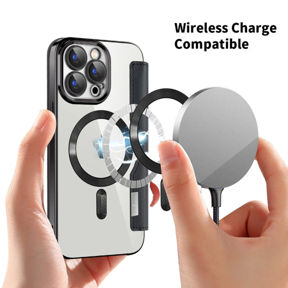 For iPhone 15 Plus Shield MagSafe RFID Anti-theft Leather Phone Case(Black)