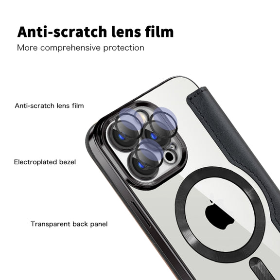 For iPhone 15 Shield MagSafe RFID Anti-theft Leather Phone Case(Black)