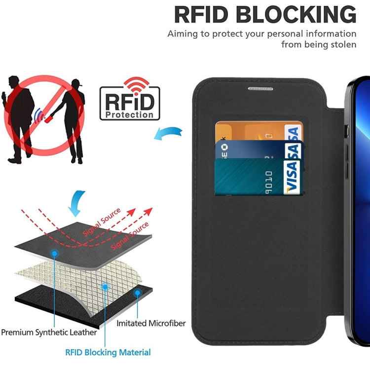 For iPhone 15 Plus Shield MagSafe RFID Anti-theft Leather Phone Case(Black)