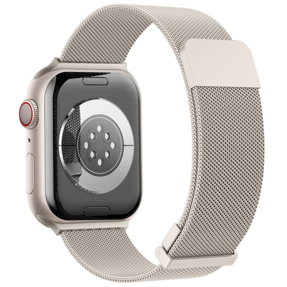For Apple Watch 7 41mm Milan Double Magnetic Steel Mesh Watch Band(Starlight Color)