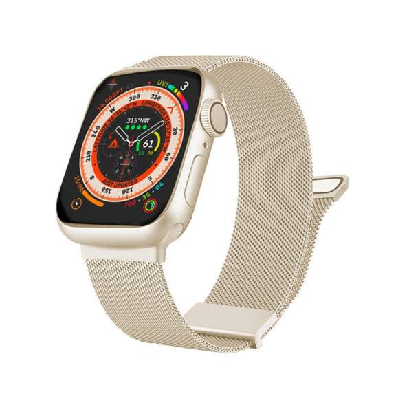 For Apple Watch 7 41mm Milan Double Magnetic Steel Mesh Watch Band(Starlight Color)