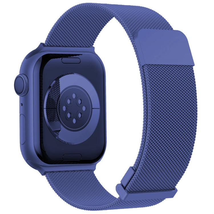 For  Apple Watch 7 45mm Milan Double Magnetic Steel Mesh Watch Band(Blue)