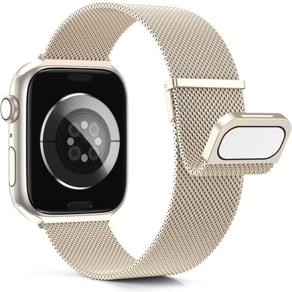 For Apple Watch 3 38mm Milan Double Magnetic Steel Mesh Watch Band(Starlight Color)