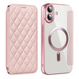 For iPhone 16 Shield Magsafe RFID Anti-theft Rhombus Leather Phone Case(Pink) - iPhone 16 Cases by PMC TechLife | Online Shopping South Africa | PMC TechLife | Buy Now Pay Later Mobicred