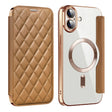 For iPhone 16 Shield Magsafe RFID Anti-theft Rhombus Leather Phone Case(Brown) - iPhone 16 Cases by PMC TechLife | Online Shopping South Africa | PMC TechLife | Buy Now Pay Later Mobicred