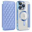 For iPhone 16 Pro Shield Magsafe RFID Anti-theft Rhombus Leather Phone Case(Blue) - iPhone 16 Pro Cases by PMC TechLife | Online Shopping South Africa | PMC TechLife | Buy Now Pay Later Mobicred