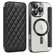 For iPhone 16 Pro Shield Magsafe RFID Anti-theft Rhombus Leather Phone Case(Black) - iPhone 16 Pro Cases by PMC TechLife | Online Shopping South Africa | PMC TechLife | Buy Now Pay Later Mobicred