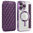 For iPhone 16 Pro Shield Magsafe RFID Anti-theft Rhombus Leather Phone Case(Purple) - iPhone 16 Pro Cases by PMC TechLife | Online Shopping South Africa | PMC TechLife | Buy Now Pay Later Mobicred