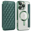 For iPhone 16 Pro Shield Magsafe RFID Anti-theft Rhombus Leather Phone Case(Green) - iPhone 16 Pro Cases by PMC TechLife | Online Shopping South Africa | PMC TechLife | Buy Now Pay Later Mobicred