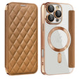 For iPhone 16 Pro Shield Magsafe RFID Anti-theft Rhombus Leather Phone Case(Brown) - iPhone 16 Pro Cases by PMC TechLife | Online Shopping South Africa | PMC TechLife | Buy Now Pay Later Mobicred