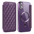 For iPhone 16 Plus Shield Magsafe RFID Anti-theft Rhombus Leather Phone Case(Purple) - iPhone 16 Plus Cases by PMC TechLife | Online Shopping South Africa | PMC TechLife | Buy Now Pay Later Mobicred