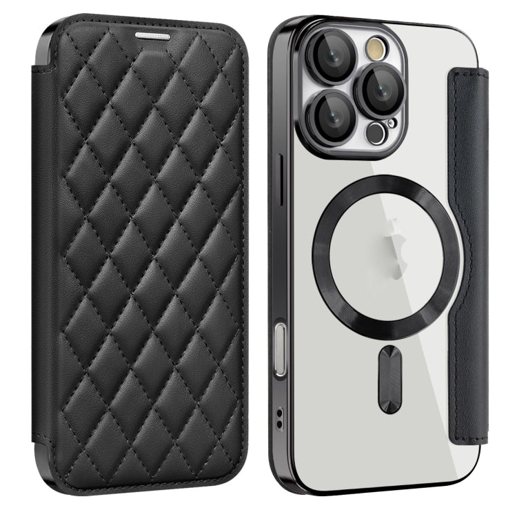 For iPhone 16 Pro Max Shield Magsafe RFID Anti-theft Rhombus Leather Phone Case(Black) - iPhone 16 Pro Max Cases by PMC Jewellery | Online Shopping South Africa | PMC Jewellery | Buy Now Pay Later Mobicred