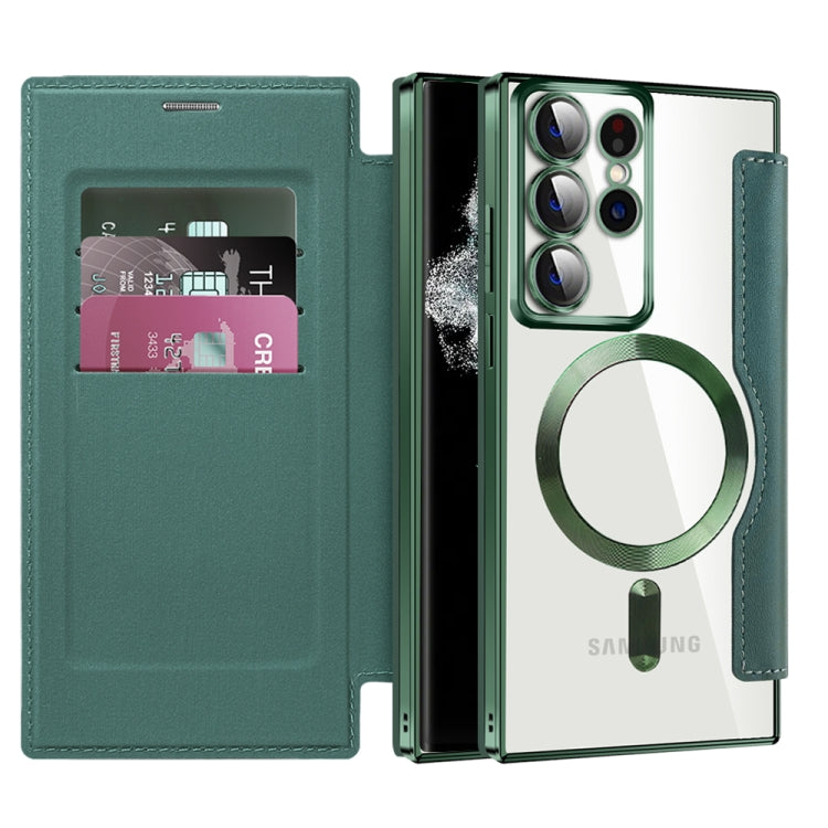 For Samsung Galaxy S22 Ultra 5G Shield MagSafe RFID Anti-theft Rhombus Leather Phone Case(Green) - Galaxy S22 Ultra 5G Cases by PMC TechLife | Online Shopping South Africa | PMC TechLife | Buy Now Pay Later Mobicred