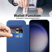 For Samsung Galaxy S25 5G Shield MagSafe RFID Anti-theft Rhombus Leather Phone Case(Dark Blue)