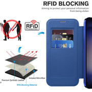 For Samsung Galaxy S25 5G Shield MagSafe RFID Anti-theft Rhombus Leather Phone Case(Dark Blue)