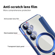 For Samsung Galaxy S25 5G Shield MagSafe RFID Anti-theft Rhombus Leather Phone Case(Dark Blue)
